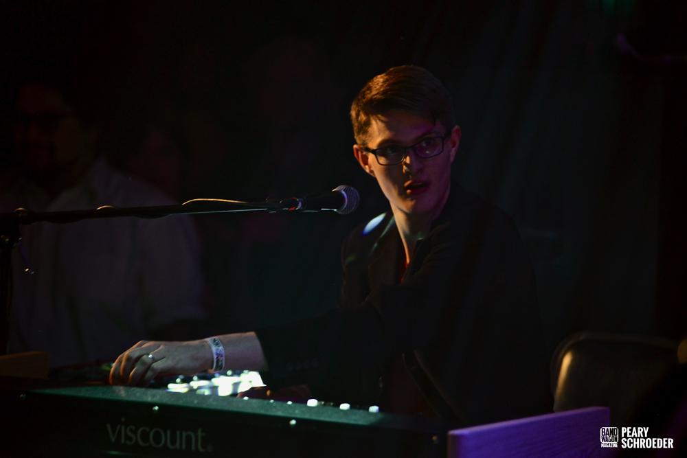 A keyboard player with The Burroughs performs at Moxi Theater